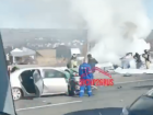 На Ставрополье в результате столкновения загорелась легковушка