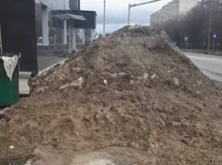 Снежная гора заблокировала тротуар на улице Пирогова в Ставрополе