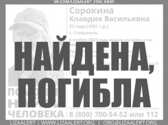Пропавшую четыре дня назад пенсионерку в Ставрополе нашли мертвой