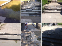 Разбитая лестница и бьющие на тротуар потоки воды из каскадного фонтана в Пятигорске вызвали возмущение горожан 