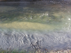 Странная сиреневая жидкость мощным потоком стекает в горную реку в Ессентуках 