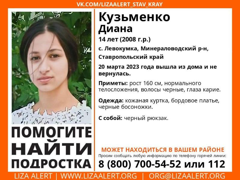 Пропала 14-летняя девочка на Ставрополье