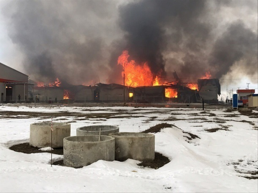 Крупный пожар на мебельной фабрике около Ставрополя попал на видео
