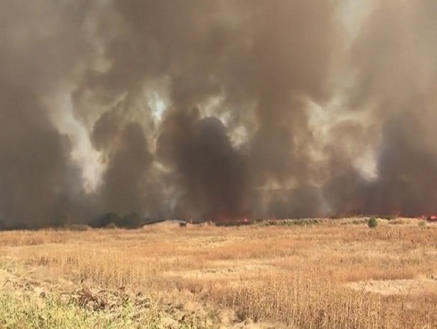 Живописная картина пожара на поле у Старомарьевского шоссе рядом со Ставрополем попала на видео