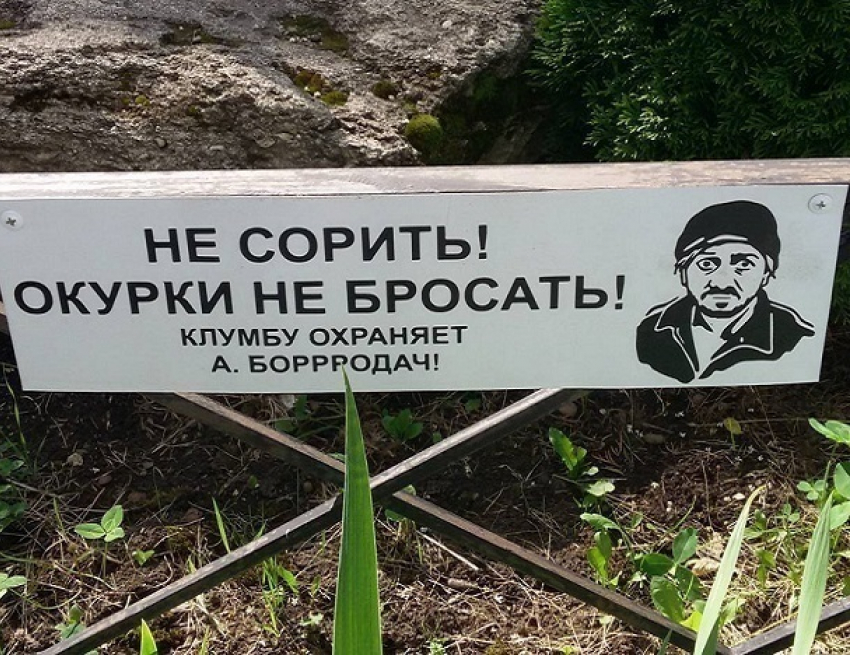 Предупреждающая табличка с изображением Галустяна возле клумбы рассмешила ставропольцев