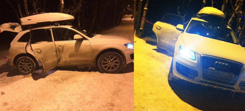 В Пятигорске на горе Машук в снегу застрял автомобиль «Ауди"