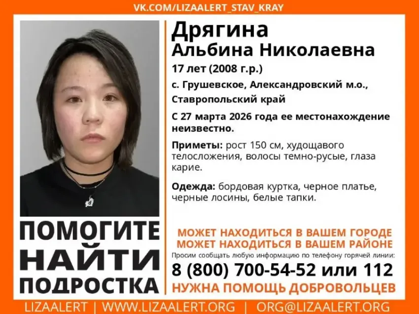Семнадцатилетнюю девушку разыскивают на Ставрополье